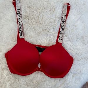 Victoria Secret Red Bra with Rinestone Straps